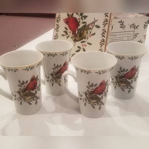 Living Quarters Christmas Cardinal Mugs x4